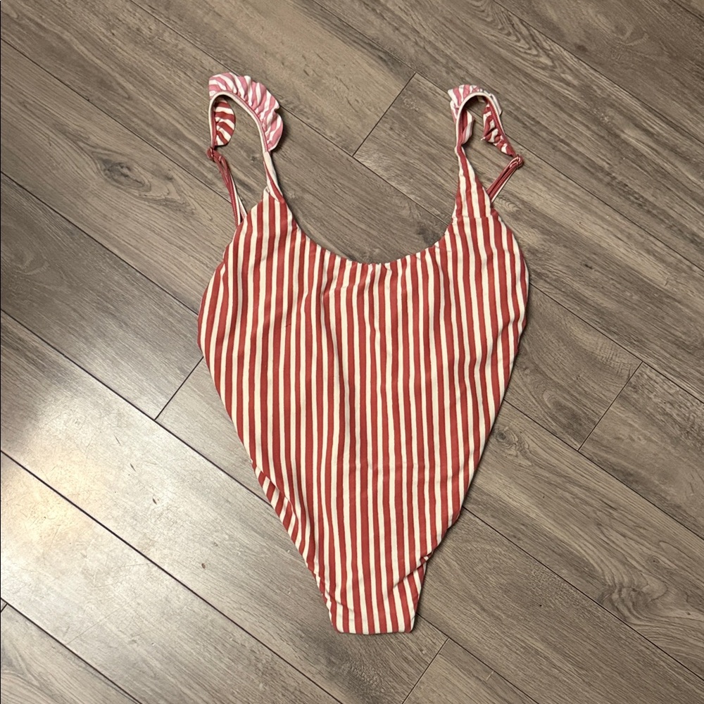 Billabong Red and White Striped One Piece Swimsuit